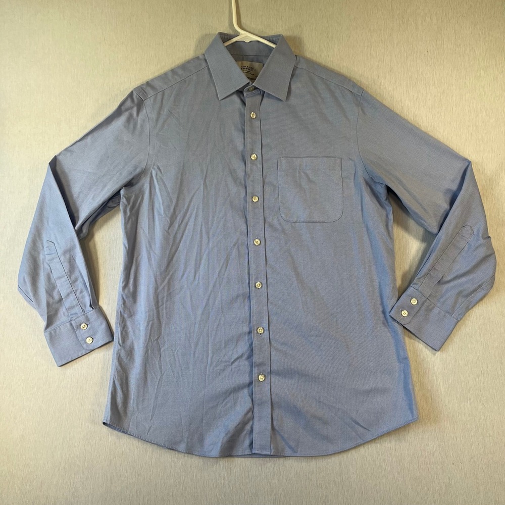 Charles Tyrwhitt Dress Shirt Mens 16.5 34 Non Iron Slim Fit Blue Long Sleeve